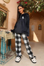 Black velvet pajama | بيجامة قطيفة شتوي بنطلون كاروهات