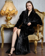 Black Velvet Fur Robe | روب قطيفة أسود بفرو