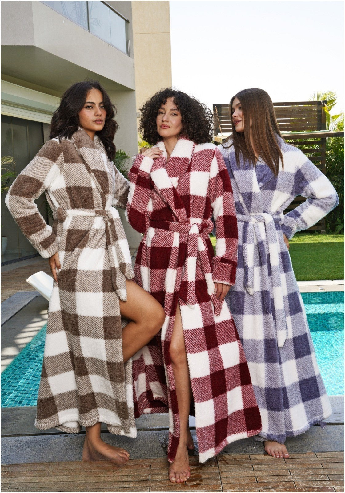 Blue checked long winter robe | روب شتوي طويل كاروهات أزرق