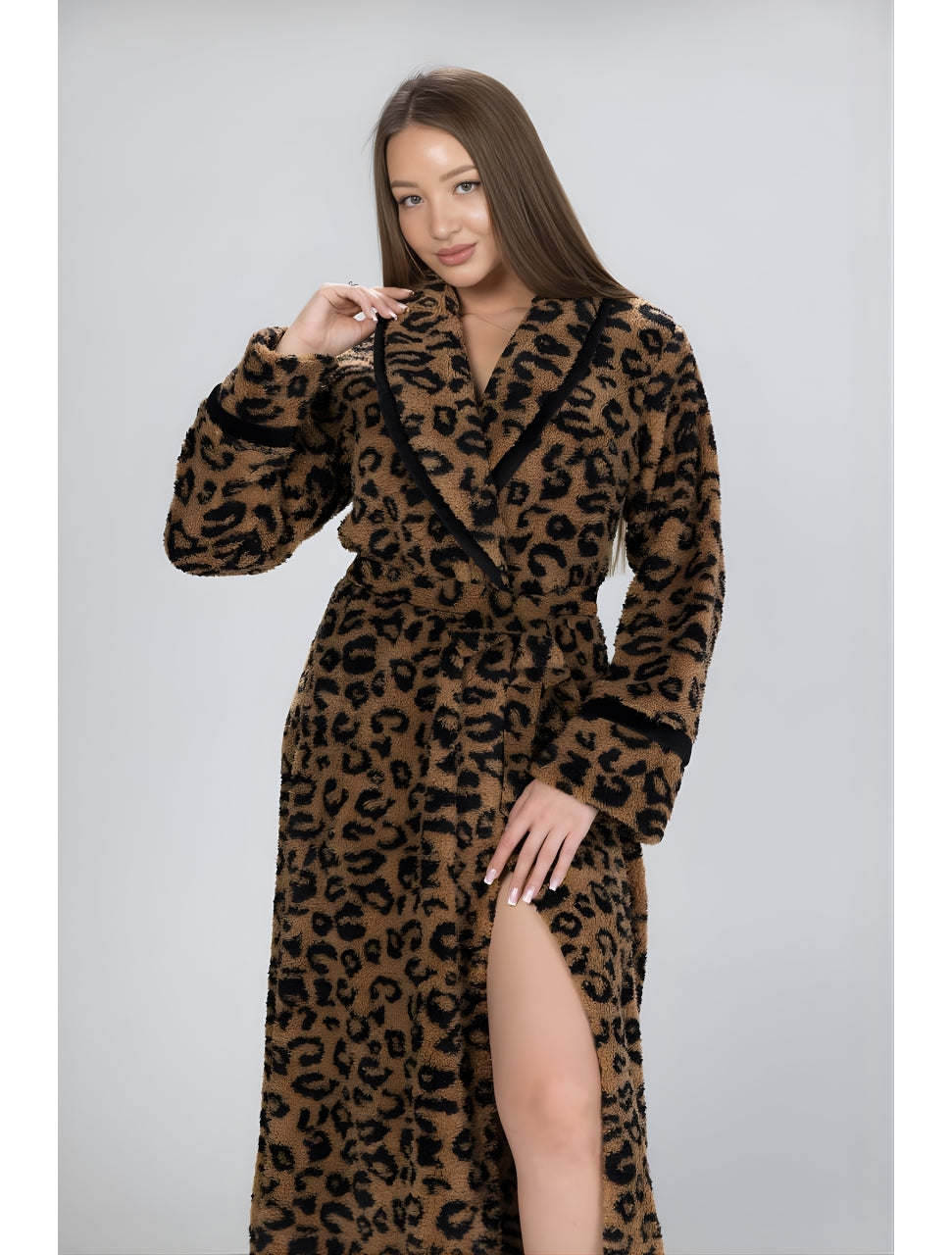Leopard fleece robe | روب فرو ليوبارد دافئ