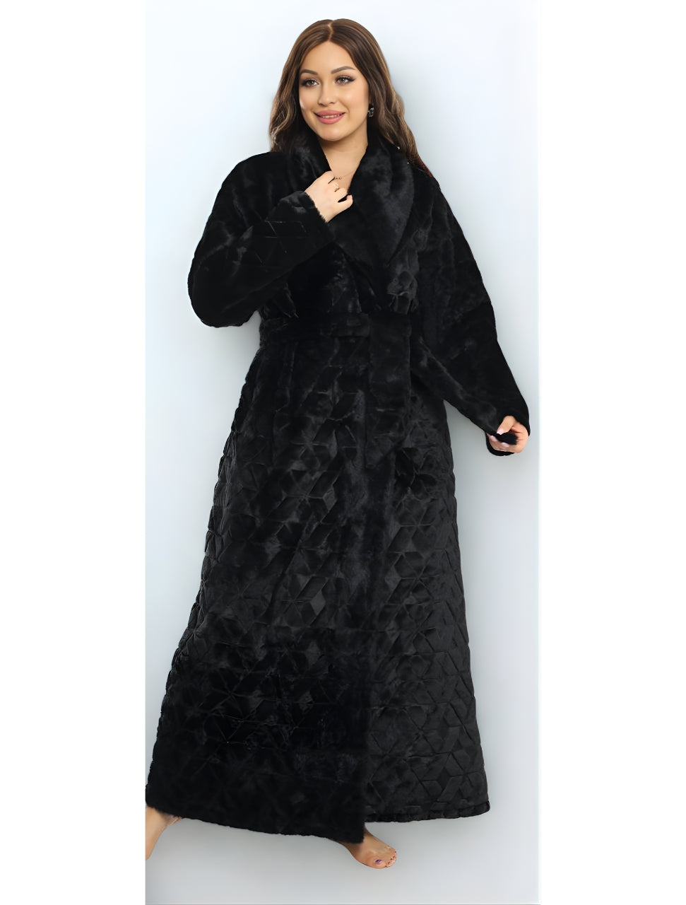 Long soft winter robe - Black | روب شتوي طويل ناعم _ أسود