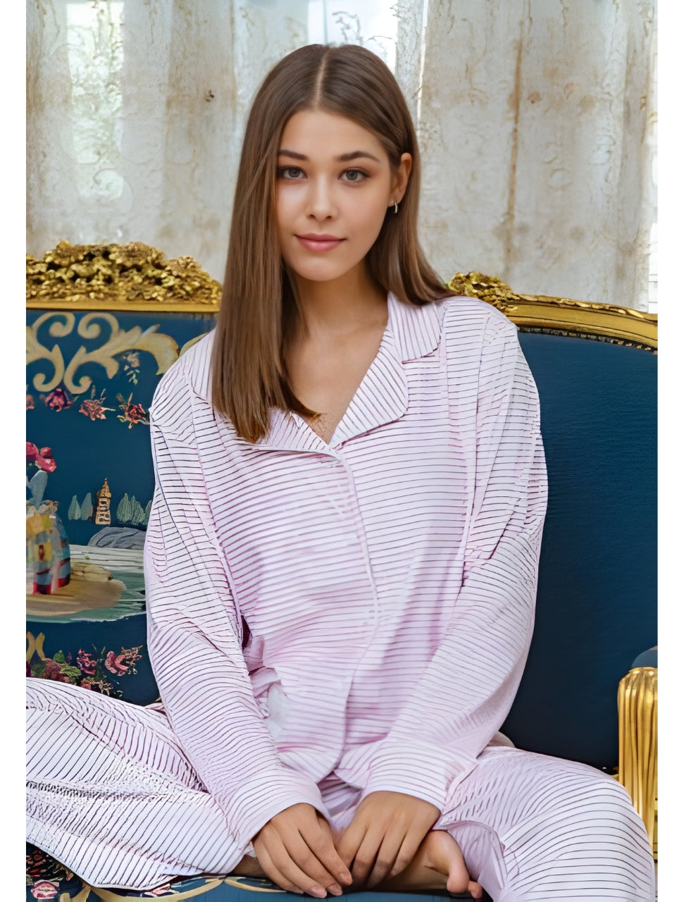 Striped velvet pyjama with buttons.