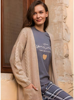 Checked 3-pieces pajama with tricot cardigan | بيجامة ٣ قطع كاروهات بتريكو