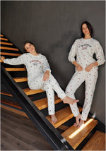 White velvet pyjama with Red/Navy blue hearts.