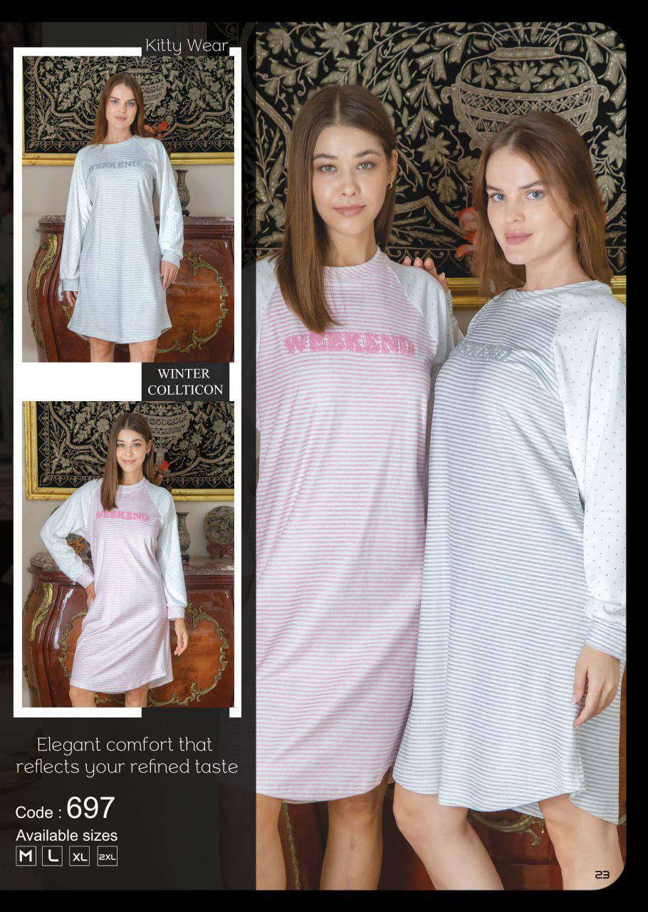 Striped velour nightdress | قميص نوم قطيفة مقلم