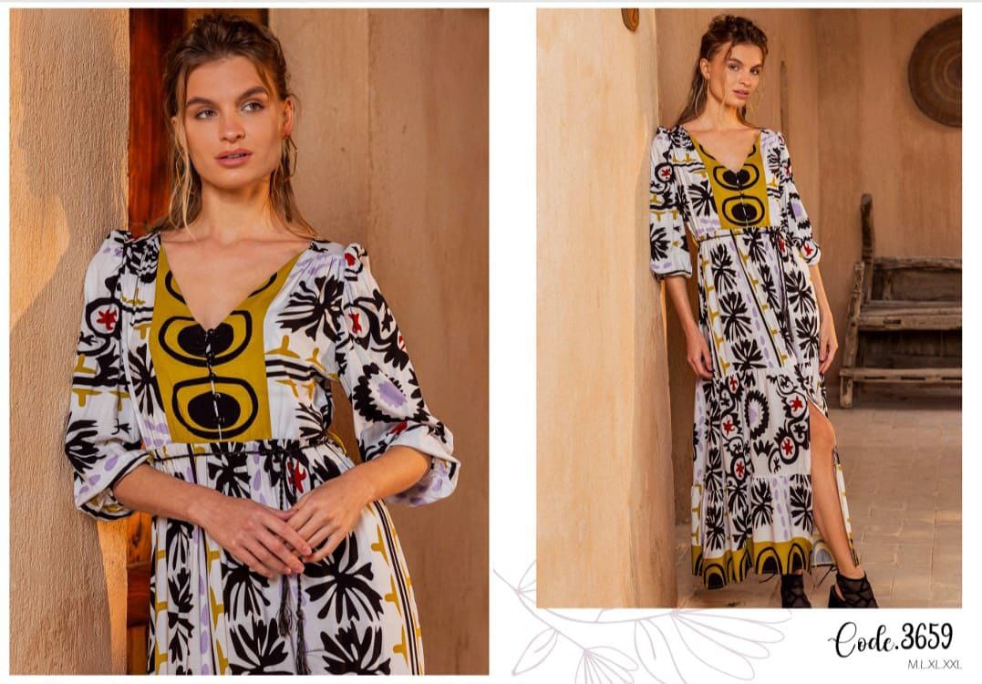 دريس طويل مشجر بفتحة جانبية Printed Maxi Dress with Side Slit