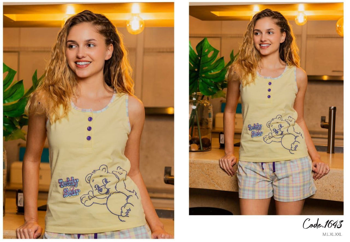 بيجامة شورت رسمة دبدوب | Teddy Print Short Pajama