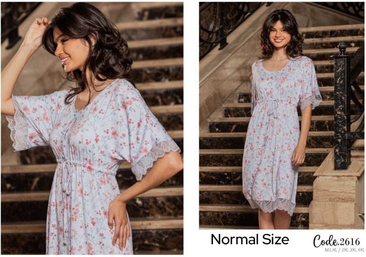 Floral Cotton Nightdress | قميص نوم قطن برسمة ورود