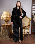 Striped Black Plush Robe | روب فرو أسود مُدرّج فاخر