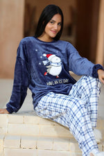 Navy blue velvet pyjama with plaid pants