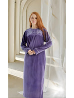 Lilac velvet embroidered jalabiya | جلابية قطيفة موف بتطريز هادي