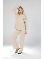 3 pieces beige velvet pyjama with fur robe.