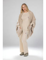 3 pieces beige velvet pyjama with fur robe.