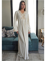 Velvet housegown with joubert.