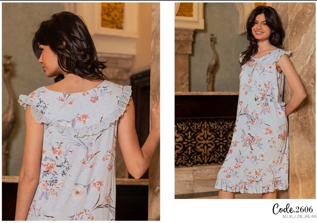 دريس منزلي مشجر بحافة كشكش Printed Home Dress with Ruffle Hem