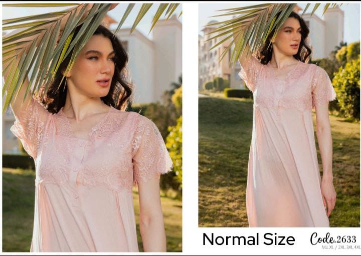 نايت نص كم بدانتيل | Short sleeve nightwear