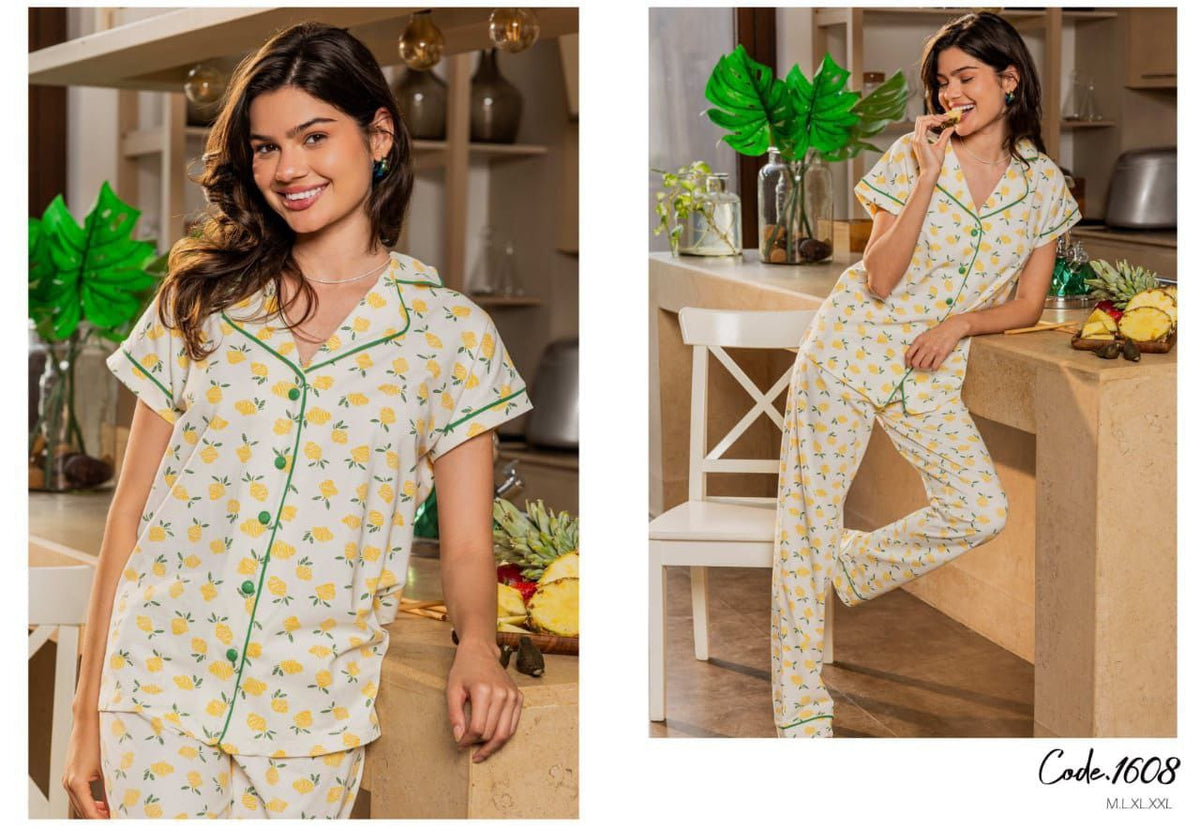 Pineapple Cotton Pajama – Short Sleeve | بيجامة قطن أناناس نص كم