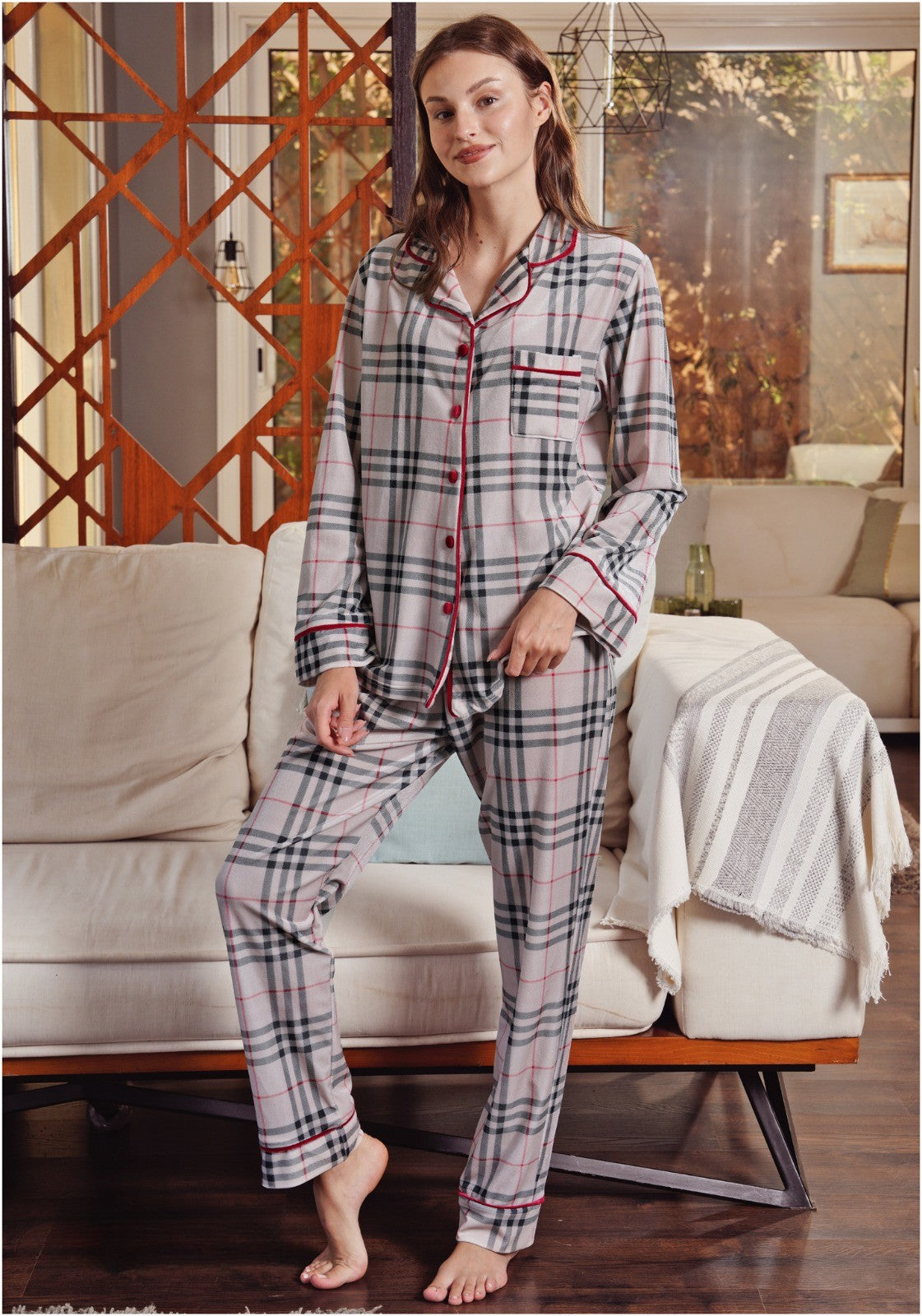 Checked beige pyjama