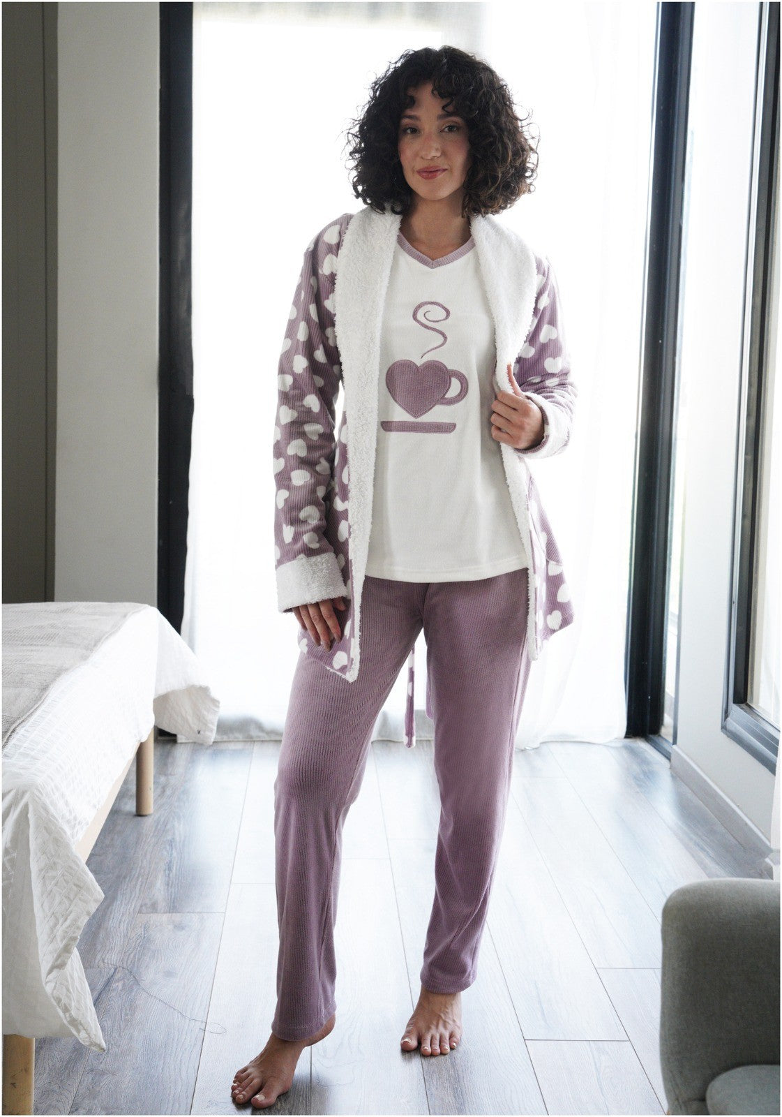 3 pieces purple velvet pyjama with hearts